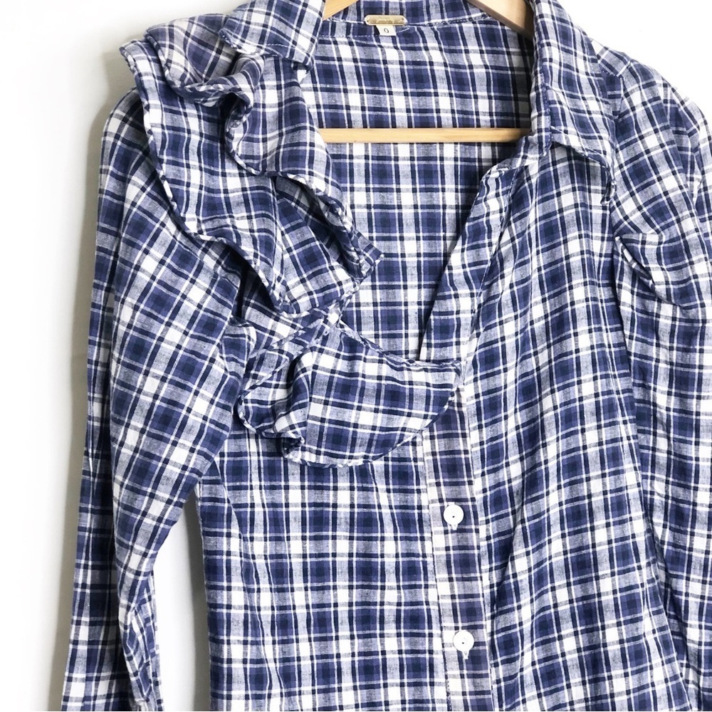 Johanna Ortiz Navy and White Plaid Button-Down Shirt - Picture 6 of 12